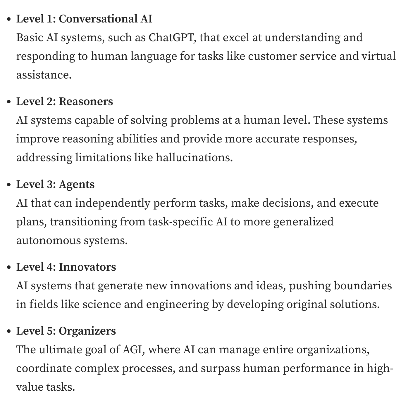 AI Development Levels